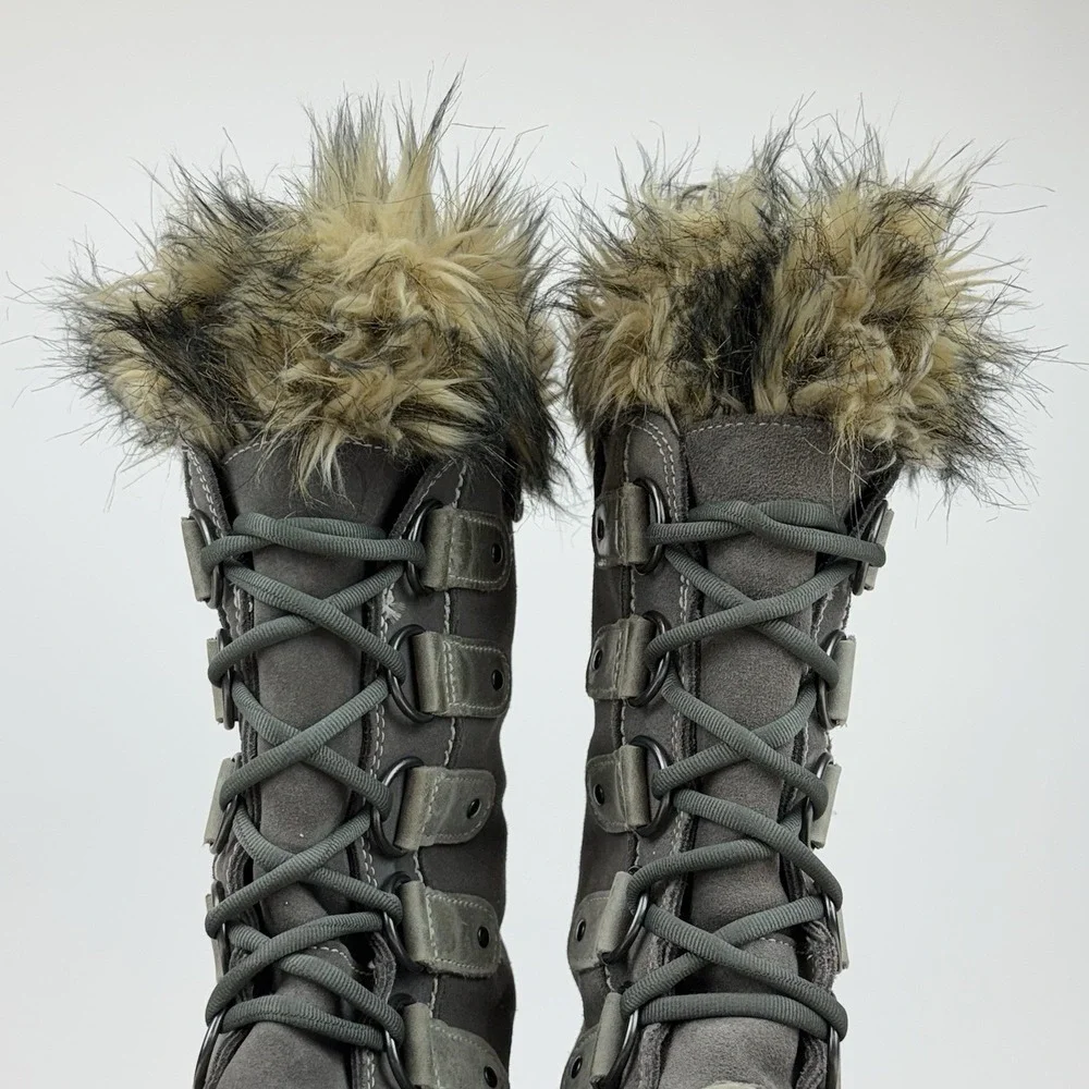 Womens Sorel Joan of Arctic Faux Fur Gray Leather Waterproof Snow Boots Size 7 M